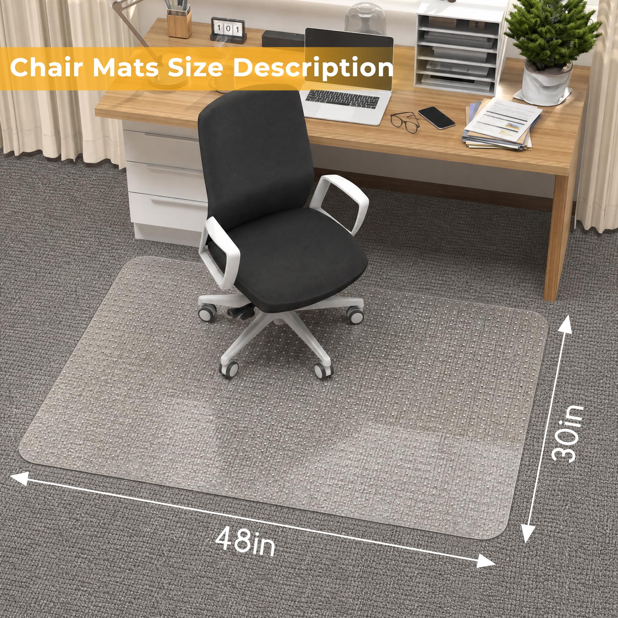 FRUITEAM 76x120cm Rectangular Clear Office Chair Mat for Carpet Protector
