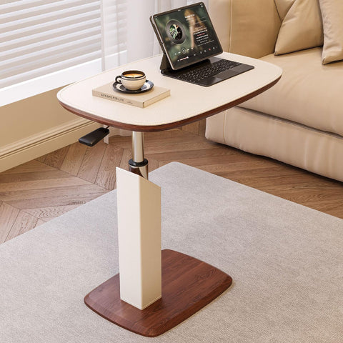 liameya Adjustable Height C Shaped Side Table with Pneumatic Lift, 360° Swivel & Hidden Wheels, Sofa End Tables that Slide under