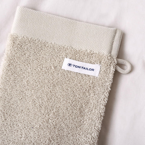 Herding Tom Tailor Wash Mitts Set of 6 16 x 21 cm 100% Cotton Terry Cloth with Hanger and Label with Logo, Colour Bath Towel Beige (Sunny Sand)