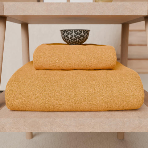 PETTI Artigiani Italiani - 100% Cotton Terry Bath Towels, 1+1 Towel Set, 2 Pieces 1 Face Towel and 1 Hand Towel, Orange Towels