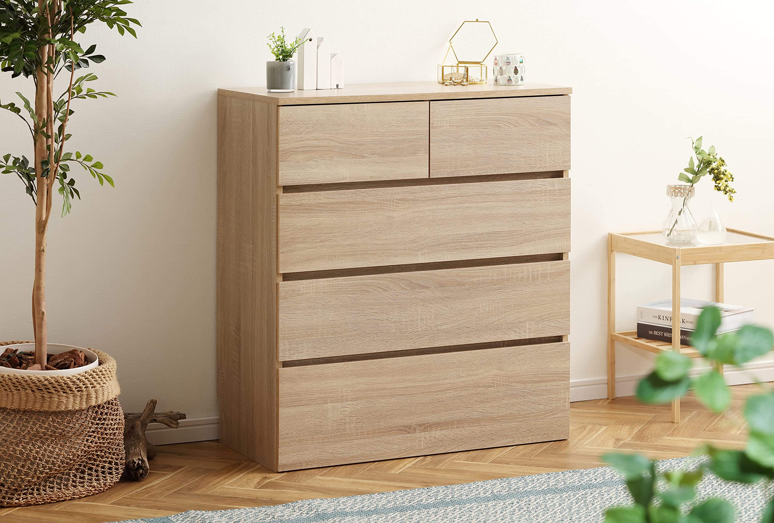 Iris Ohyama, Dresser/Chest of Drawers/Wooden Chest of Drawers/Dresser with 5 Drawers Runner, Easy Assembly, Modern Design, Office, Living Room