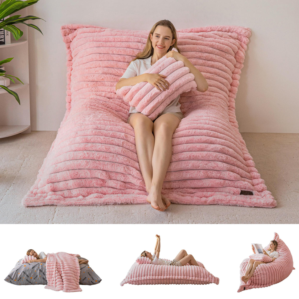 MAXYOYO Giant Bean Bag Chair,Faux Fur Lazy Lounge Chair with Foam Filling
