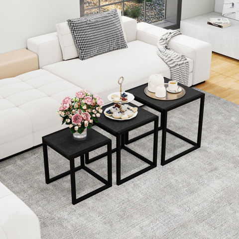 HAHRIR Nesting Coffee Table Set of 3, Stacking Metal Side Tables, Black