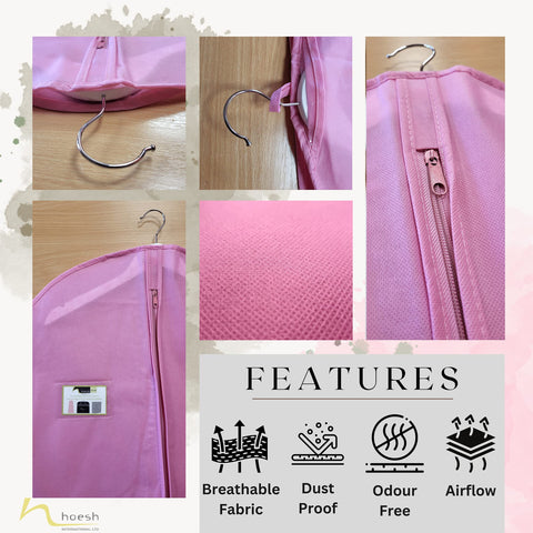 Hoesh UK Women Pink 72 Inches Breathable Bridesmaids Long Zip Wedding Gown Dress Travel Storage Garment Cover Bag