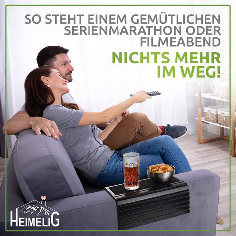 Heimelig Sofa Tray, Non-Slip Couch Shelf Made of Sustainable Bamboo, Flexible Sofa Butler for Armrests with Integrated Non-Slip Pad