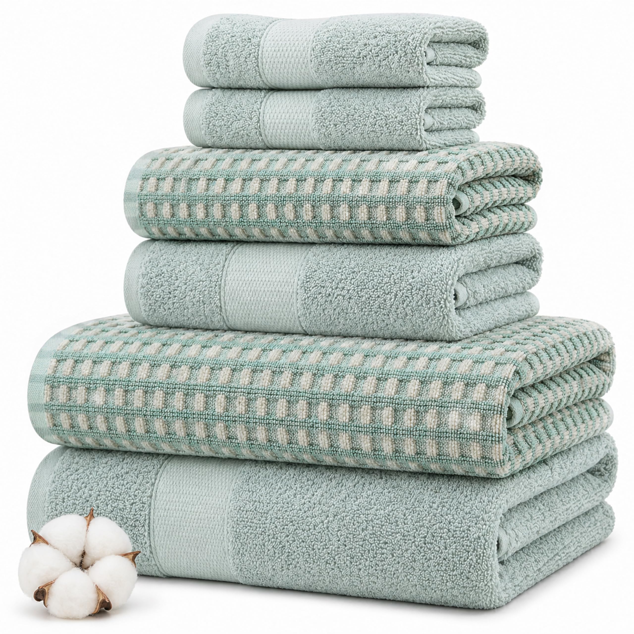 Modern Threads 6-Piece 100% Combed Cotton Yarn Dyed Cobblestone Jacquard Towel Set Misty Blue