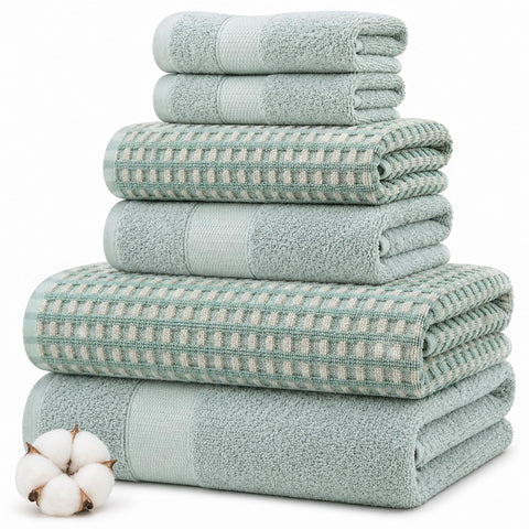 Modern Threads 6-Piece 100% Combed Cotton Yarn Dyed Cobblestone Jacquard Towel Set Misty Blue