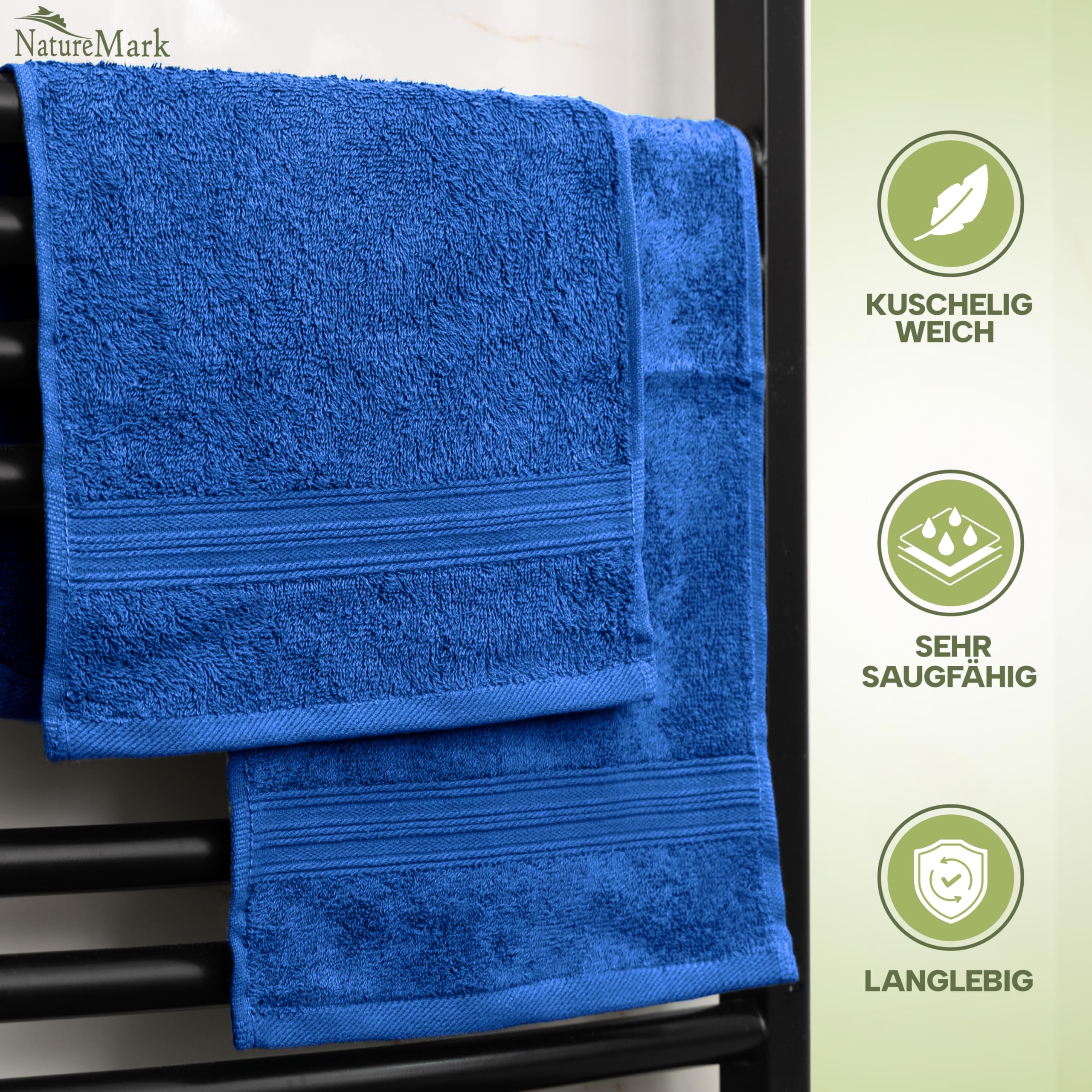 NatureMark Pack of 12 Guest Towels, 30 x 50 cm, 100% Cotton, Royal Blue