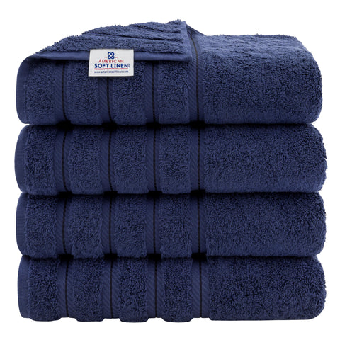 American Soft Linen Luxury 4 Piece Bath Towel Set, 100% Cotton Turkish Bath Towels for Bathroom, 27x54 in Extra Large Bathroom Shower Towels