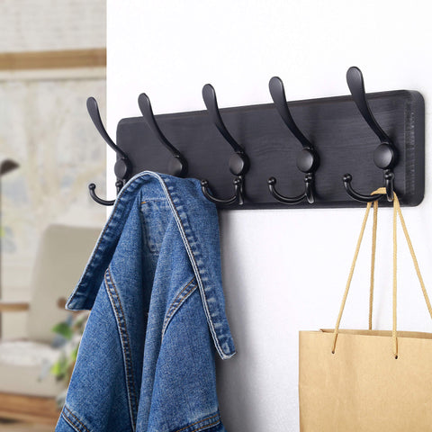 SKOLOO Coat Rack Wall Mounted - Wooden, Heavy Duty, Rustic Coat Hooks for Wall, 16'' Hole to Hole