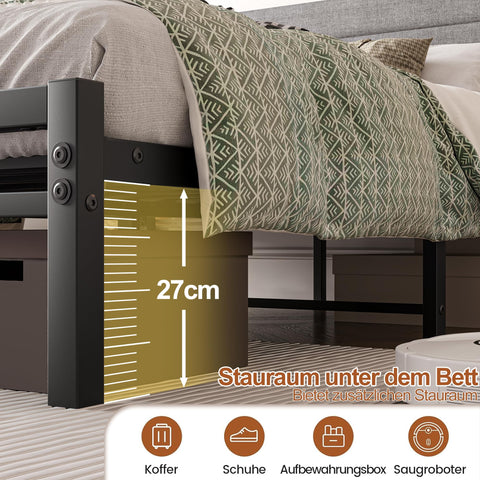 JUISSANO Upholstered Bed 120 x 200 cm Bed Frame Youth Bed Frame Bed 120 x 200 cm with Metal Slatted Frame, Padded Pedestal, Modern Single Bed