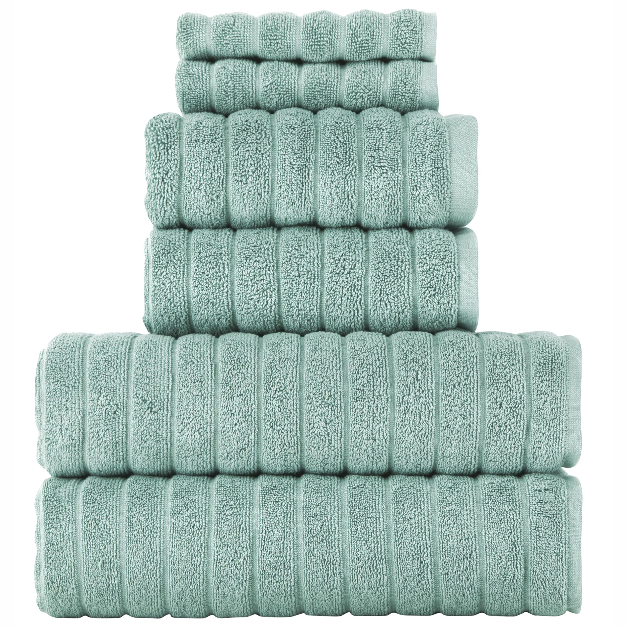 BERIBO Cloud Turkish Towels 100% Cotton - Set of 6-620gsm (Sea Foam)