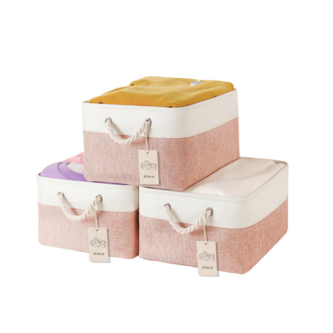 JUNLAI 3 Pcs Storage Baskets with Handles, Foldable Large Storage Boxes, Fabric Wardrobe Storage Basket for Office & Home, Book, Clothes