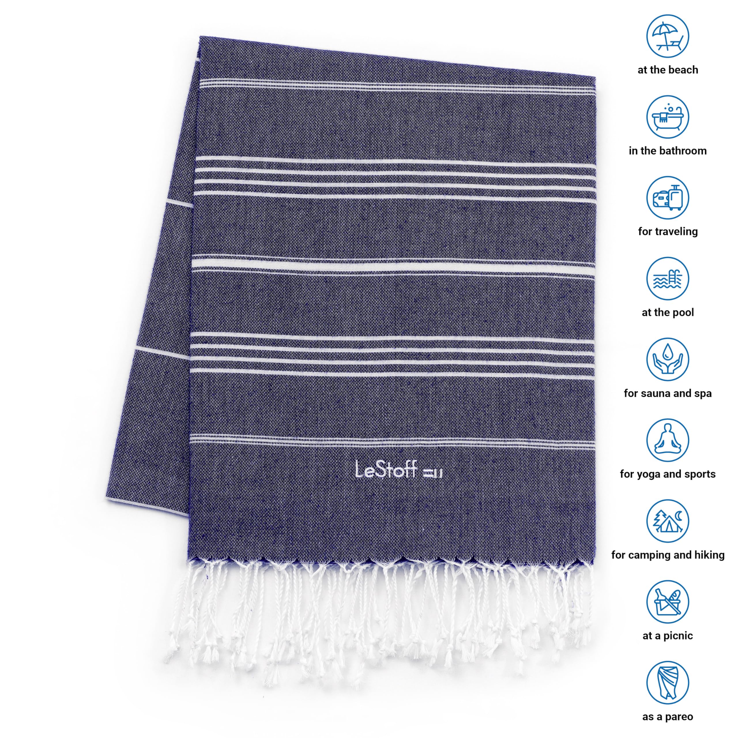 LeStoff 2 Hammam Towels/Beach Towels, 100% Organic Cotton, 95x180, Navy/Red