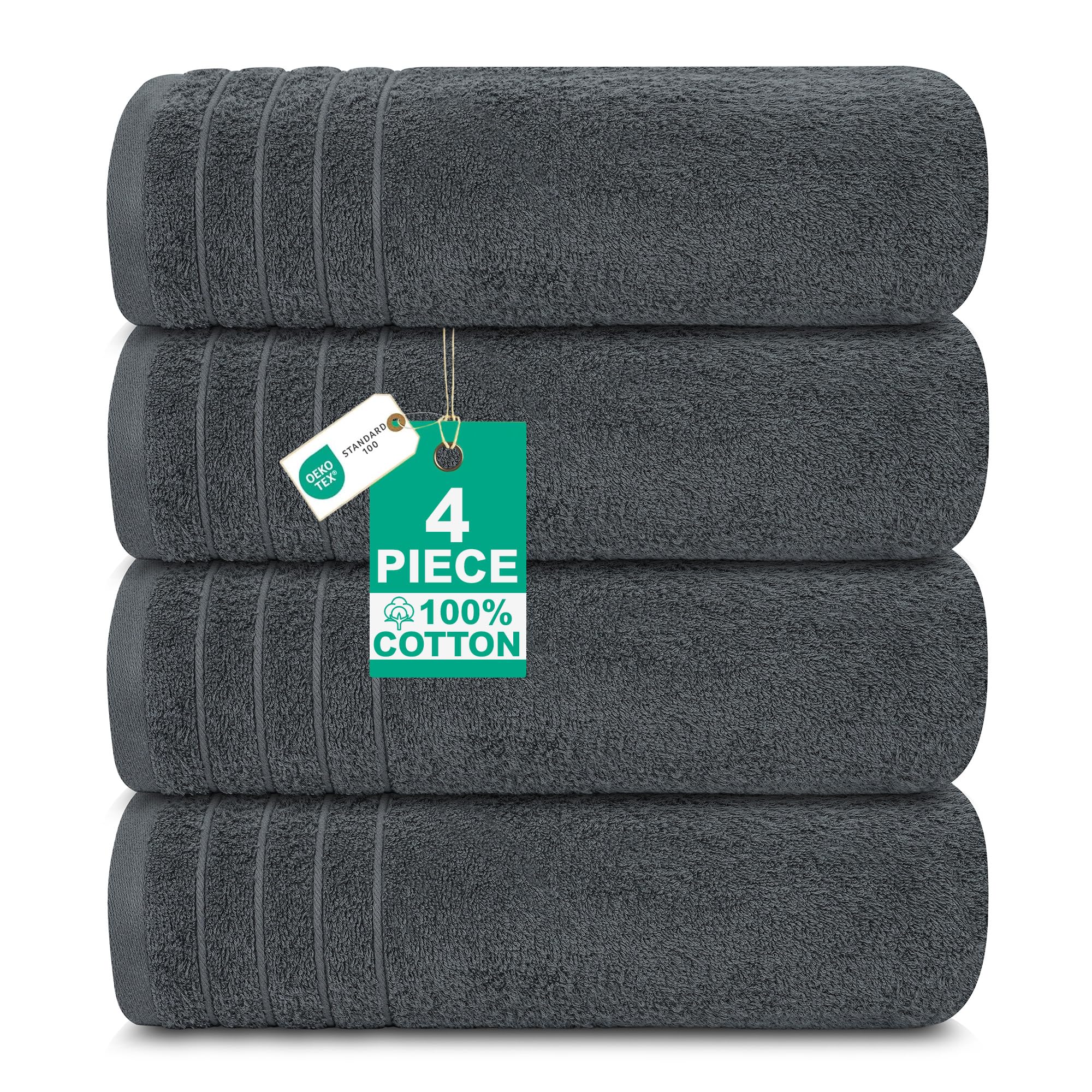100% Cotton Extra Large Bath Towels Set of 4 (76x152cm) Dark Grey - 450 GSM