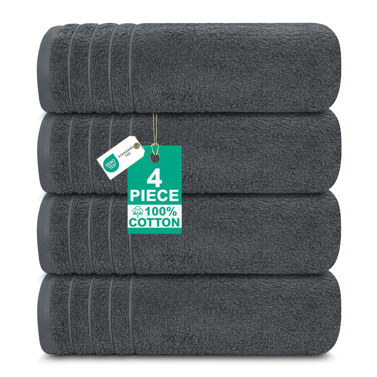 100% Cotton Extra Large Bath Towels Set of 4 (76x152cm) Dark Grey - 450 GSM