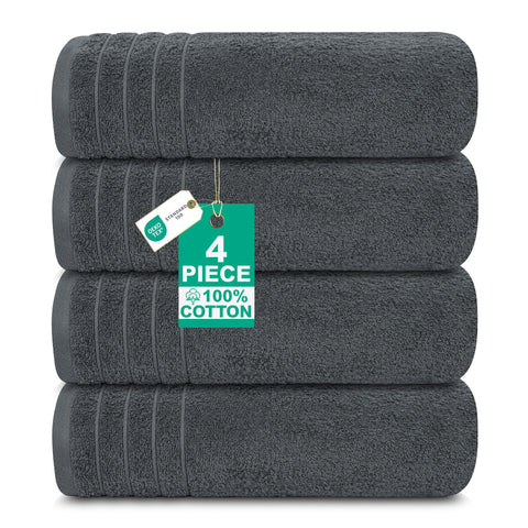 100% Cotton Extra Large Bath Towels Set of 4 (76x152cm) Dark Grey - 450 GSM