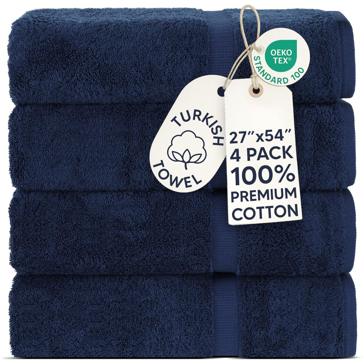 Chakir Turkish Linens | Hotel & Spa Quality 100% Cotton Premium Turkish Towels | Soft & Absorbent (4-Piece Bath Towels, Navy)