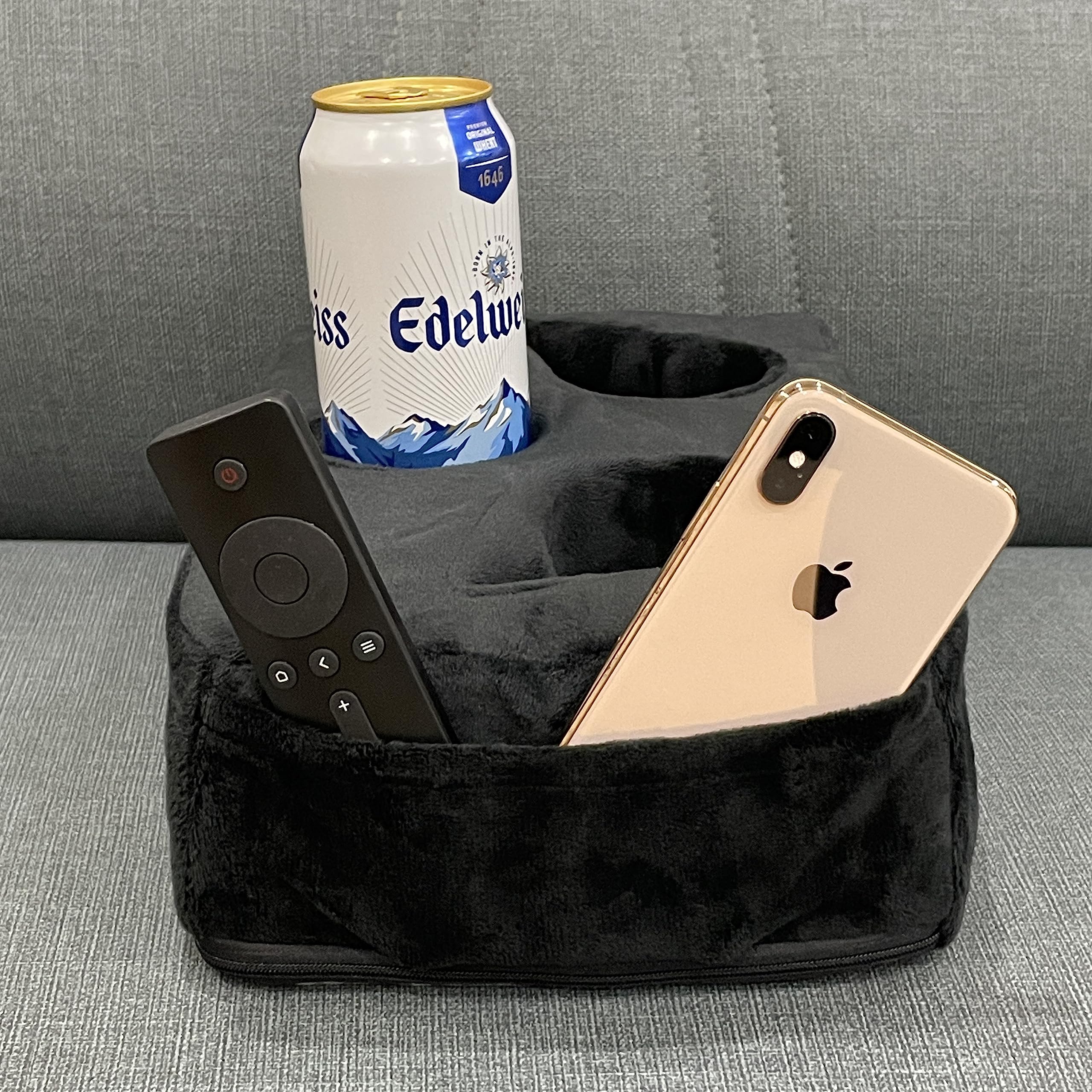 Sofa Cup Holder Caddy Pillow for Drinks, Remote & Phone Organiser