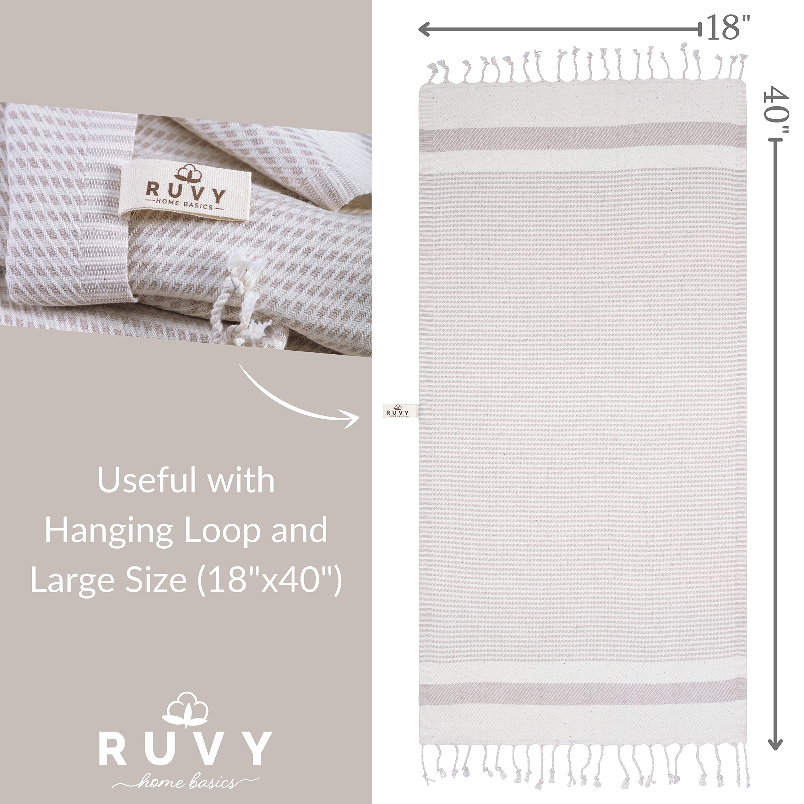 Ruvy Home Basics Turkish Hand Towels Set of 2 | 16x40 inches, 100% Turkish Cotton | Bathroom, Kitchen, Yoga, Gym, Spa, Tea, Dishcloth, Face - Beige
