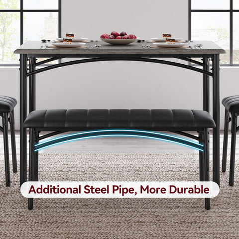 Lidzopas Dining Table Set Upholstered Chairs & Bench, Compact Space-Saving, Industrial Rustic Metal Frame, Sturdy Durable