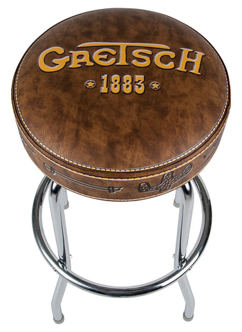 Gretsch "1883" Barstool, Perfect for Guitar Players and Fans, Matte Yellow Gretsch Logo Barstool, Foam Padded, 30", Brown