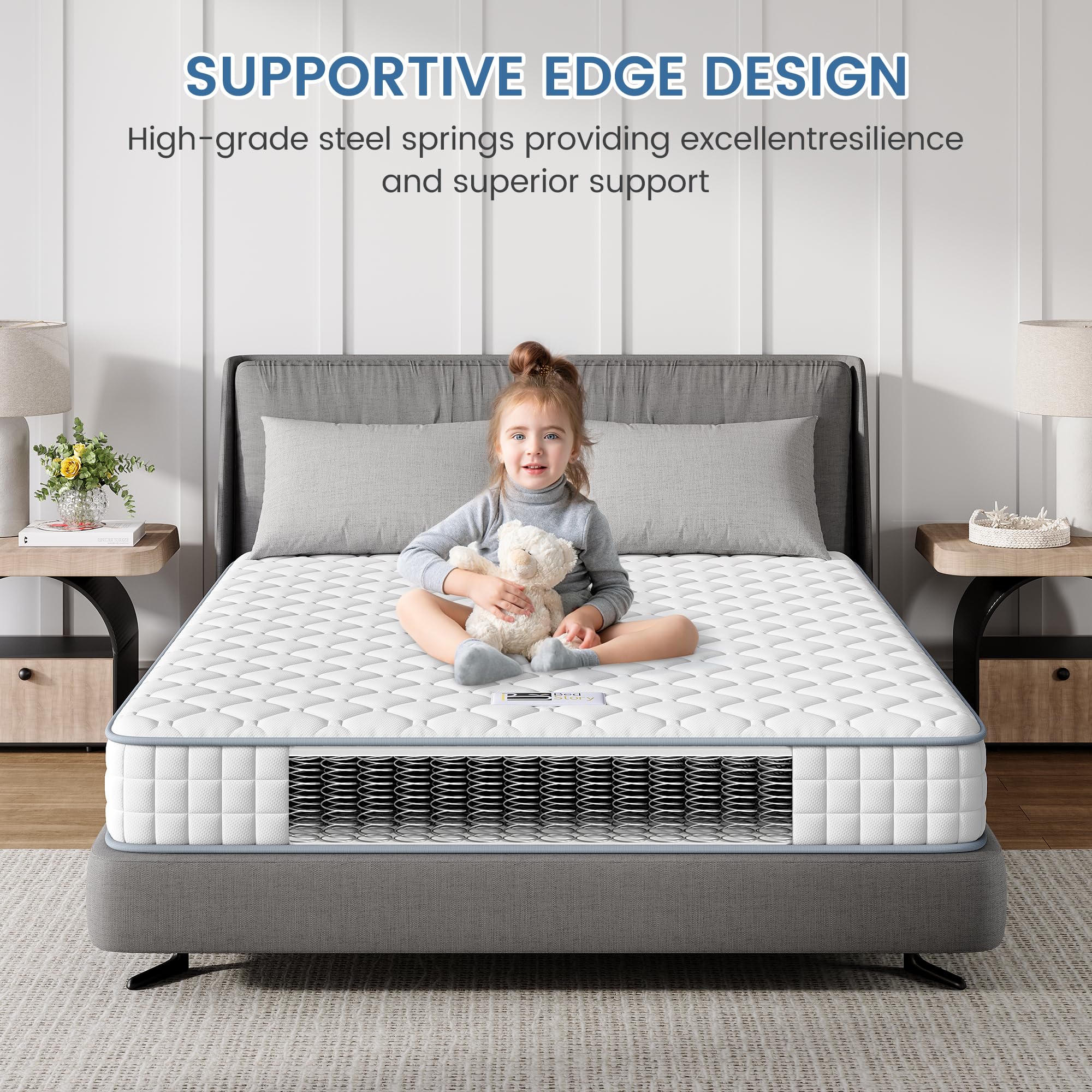 BedStory 2FT6 Small Single Mattress, Sleeping Sprung Mattress Medium Firm Bonnell Spring with Breathable Fabric Fire Resistant Barrier Skin-friendly
