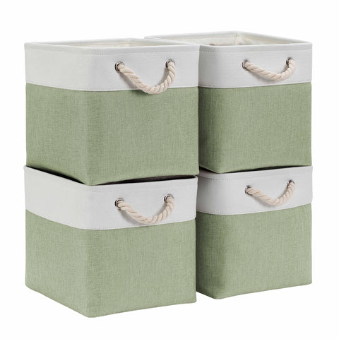 Mangata 28x28x28cm Cube Storage Boxes 4Pcs Green White Foldable Baskets