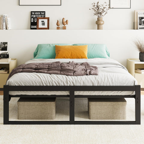 VECOCHO Bed 140 x 200, Bed Frame 140 x 200 cm with Metal Slatted Frame, Black