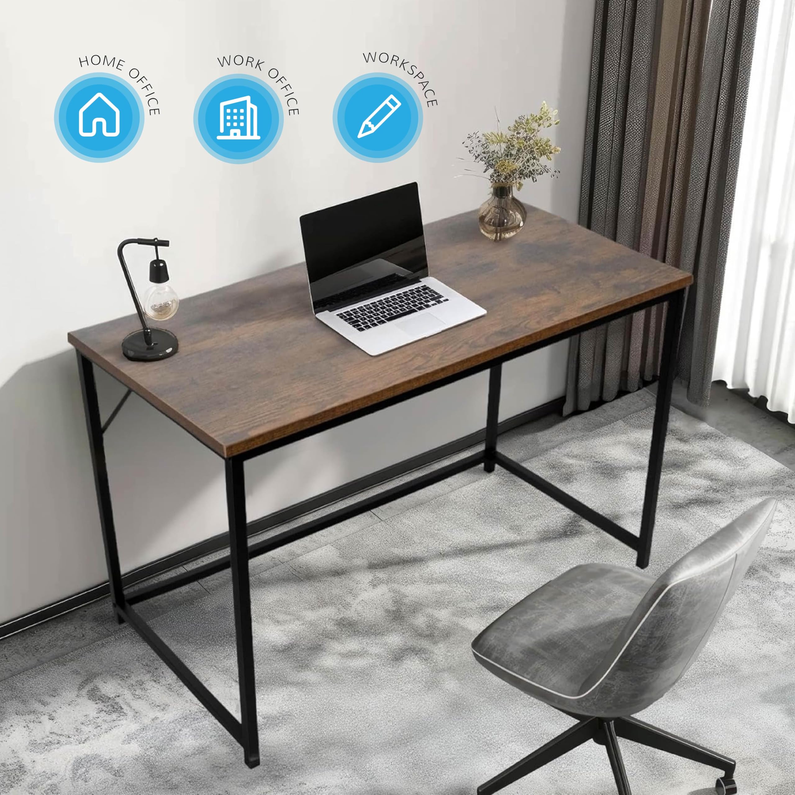 Direct Online Houseware House of Home Computer Desk 120cm Rustic Brown Black Metal Frame Study