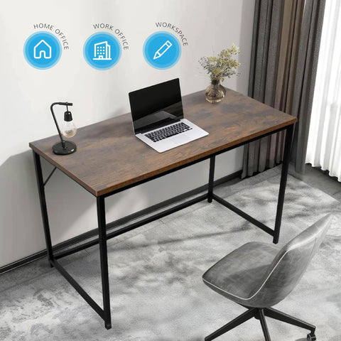 Direct Online Houseware House of Home Computer Desk 120cm Rustic Brown Black Metal Frame Study
