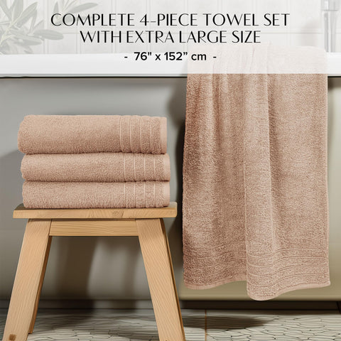 100% Cotton Extra Large Bath Towels Set of 4 (76x152cm) Beige - 450 GSM