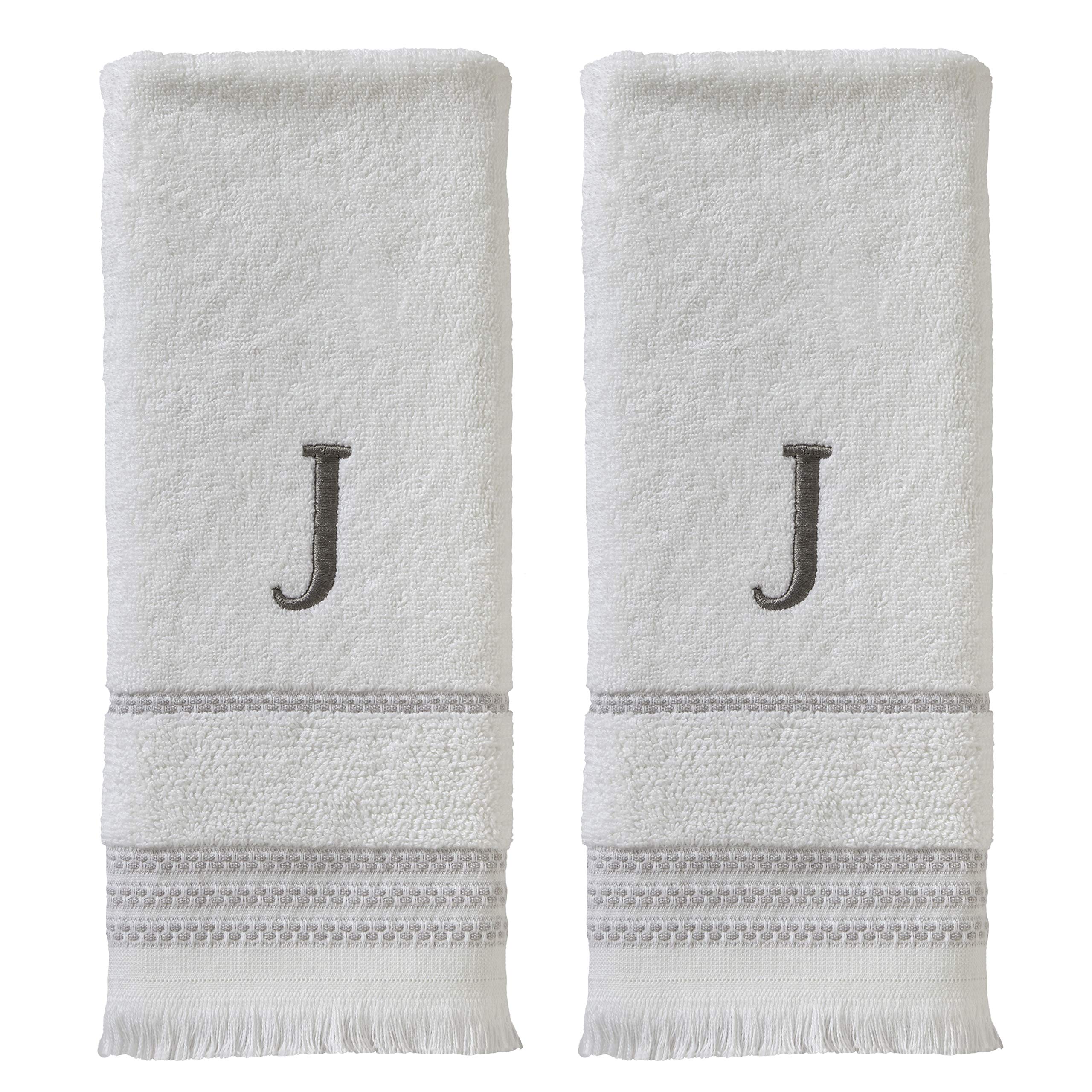 SKL Home Hand Towel Set, J, Cotton, White, 16x26