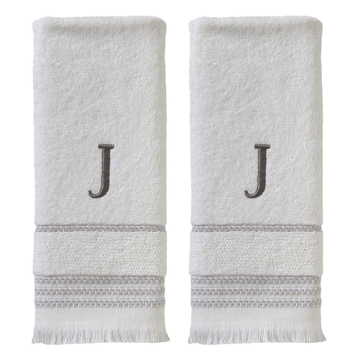 SKL Home Hand Towel Set, J, Cotton, White, 16x26