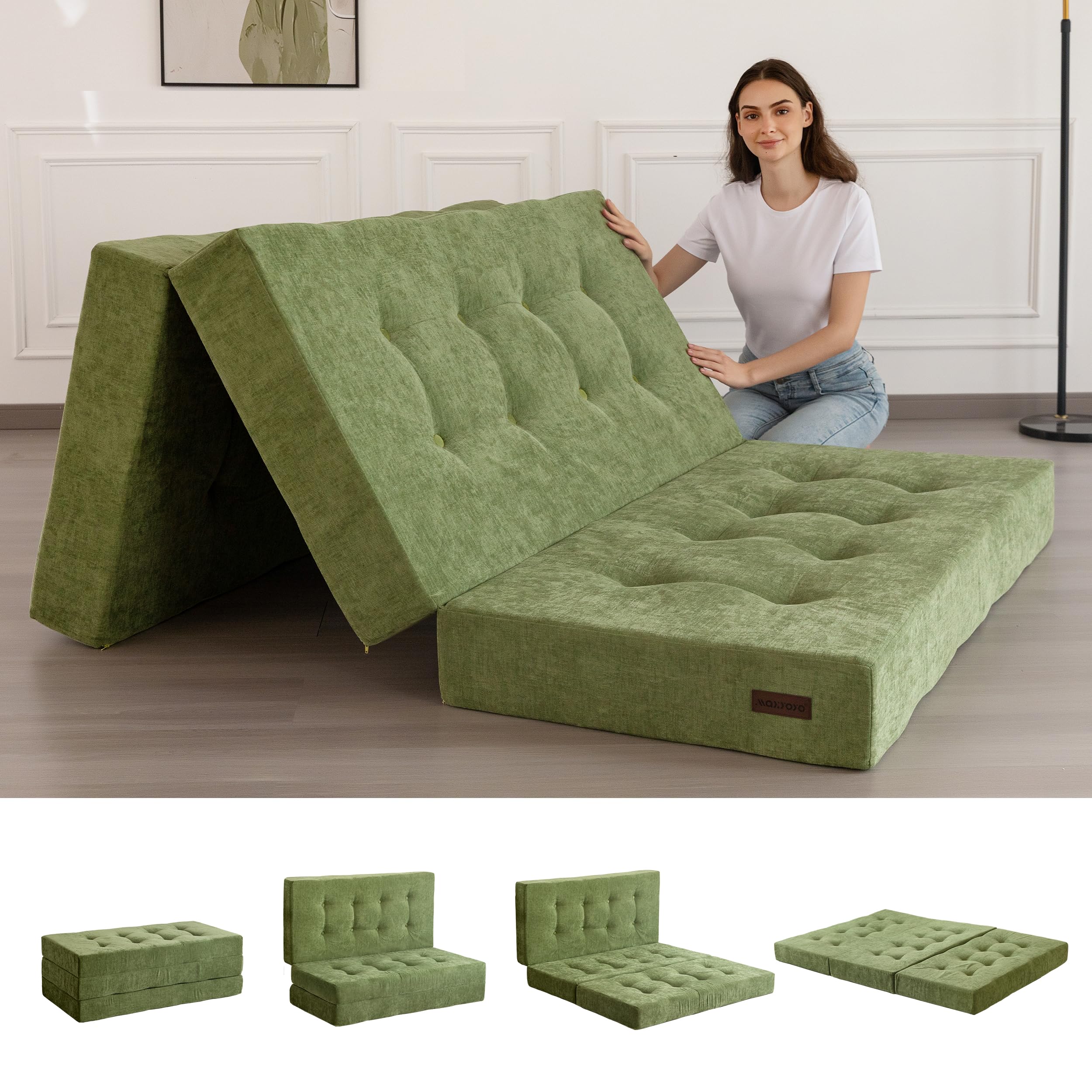 MAXYOYO Folding Mattress Chenille Fabric 15cm, Sofa Bed for Guest