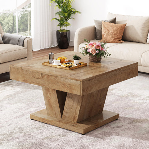 Tribesigns Square Coffee Table, Wood Center Table for Living Room, 31.5" Modern Cocktail Tea Accent Table, Natural