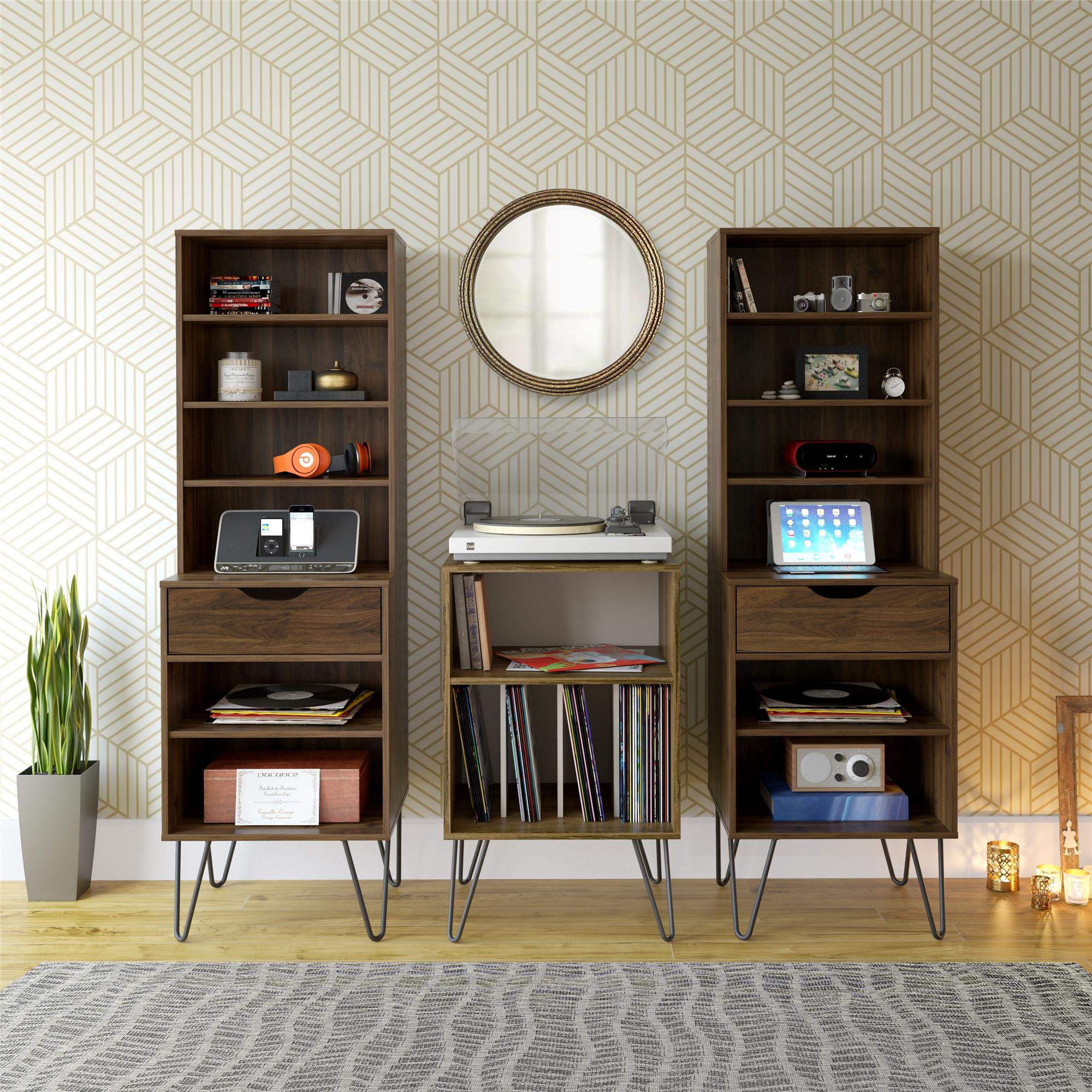 Ameriwood Harmony Turntable Stand, Wood Look Brown, 53 x 46 x 87cm (W x D x H)