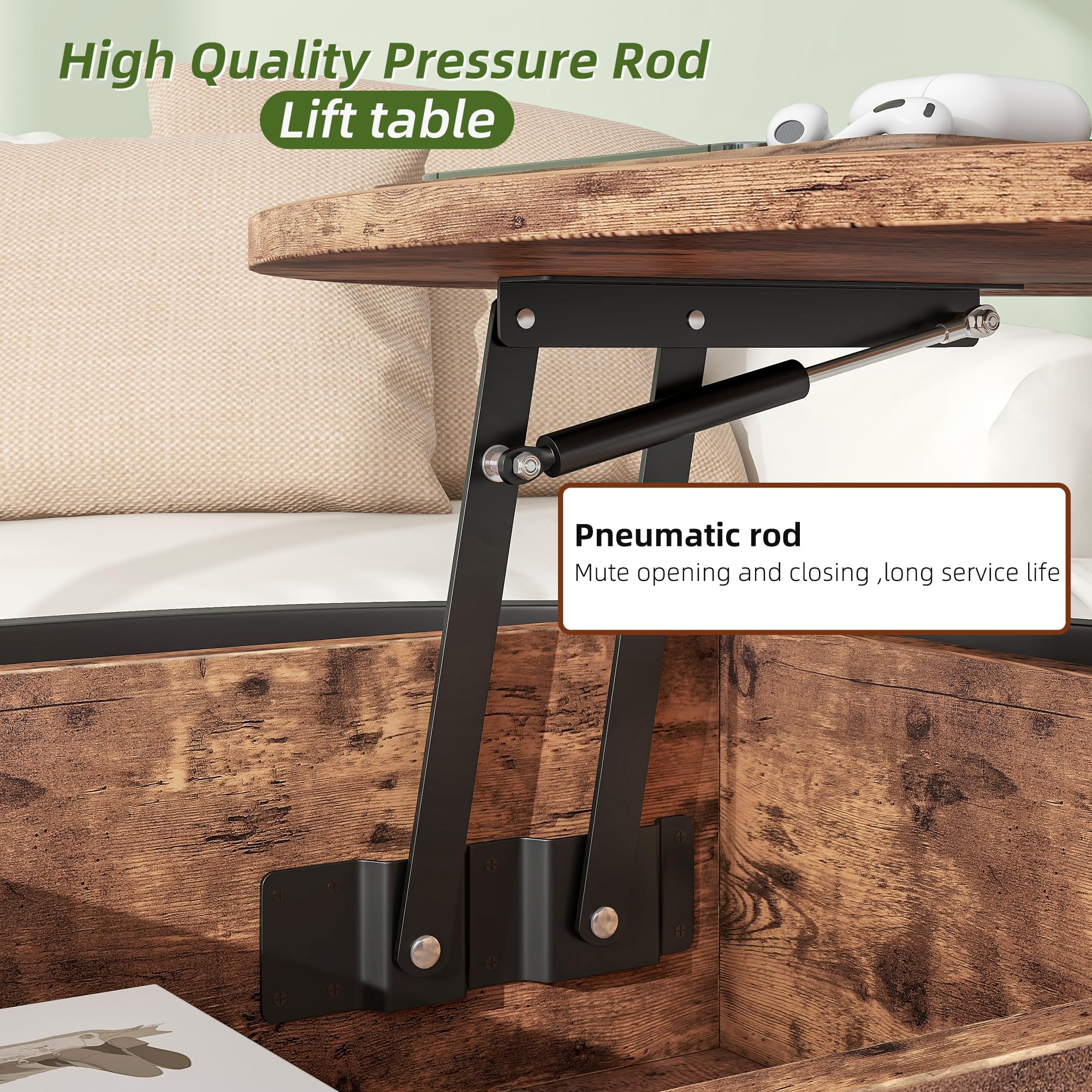 HOJINLINERO Round Coffee Table,Lift Top Coffee Tables for Living Room,Wooden Coffee Table with Hidden Storage & Lift Up Top,Modern Sofa Tea End