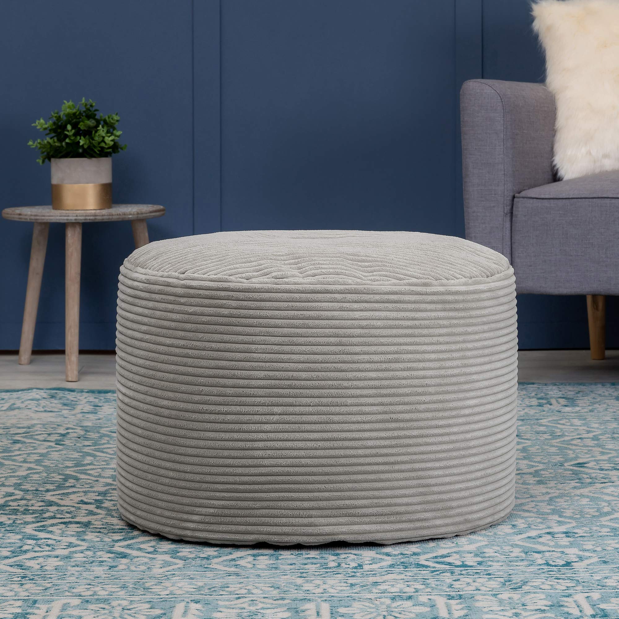 icon Milano Large Cord Bean Bag Footstool with Filling Included, Grey