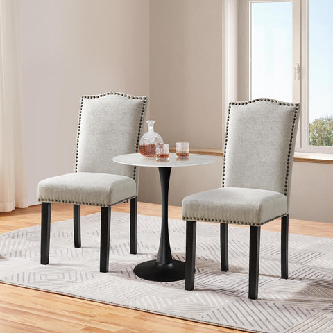 Yaheetech Dining Chairs Set of 2 High Back Fabric Kitchen Chairs, Beige