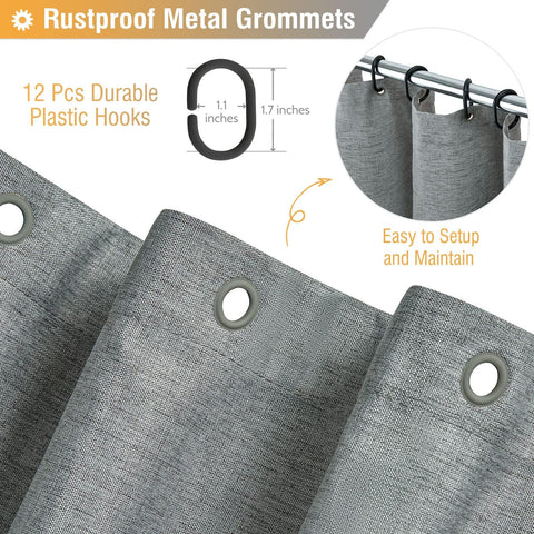 BTTN Long Linen Look Weighted Shower Curtain, Waterproof, 182x200cm, Grey