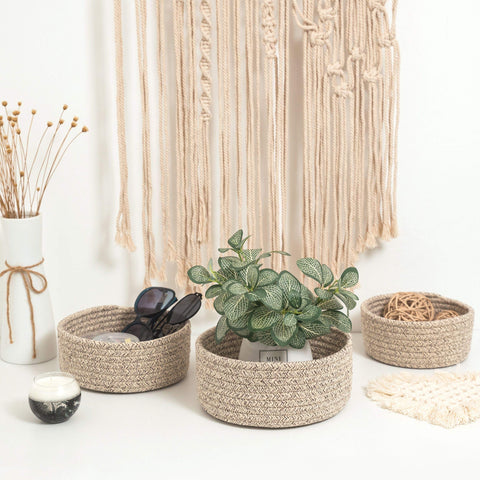 MINTWOOD Design Set of 3 Cotton Rope Nesting Bowls, Small Catch All Basket, Cute Closet Baskets and Bins for Shelves