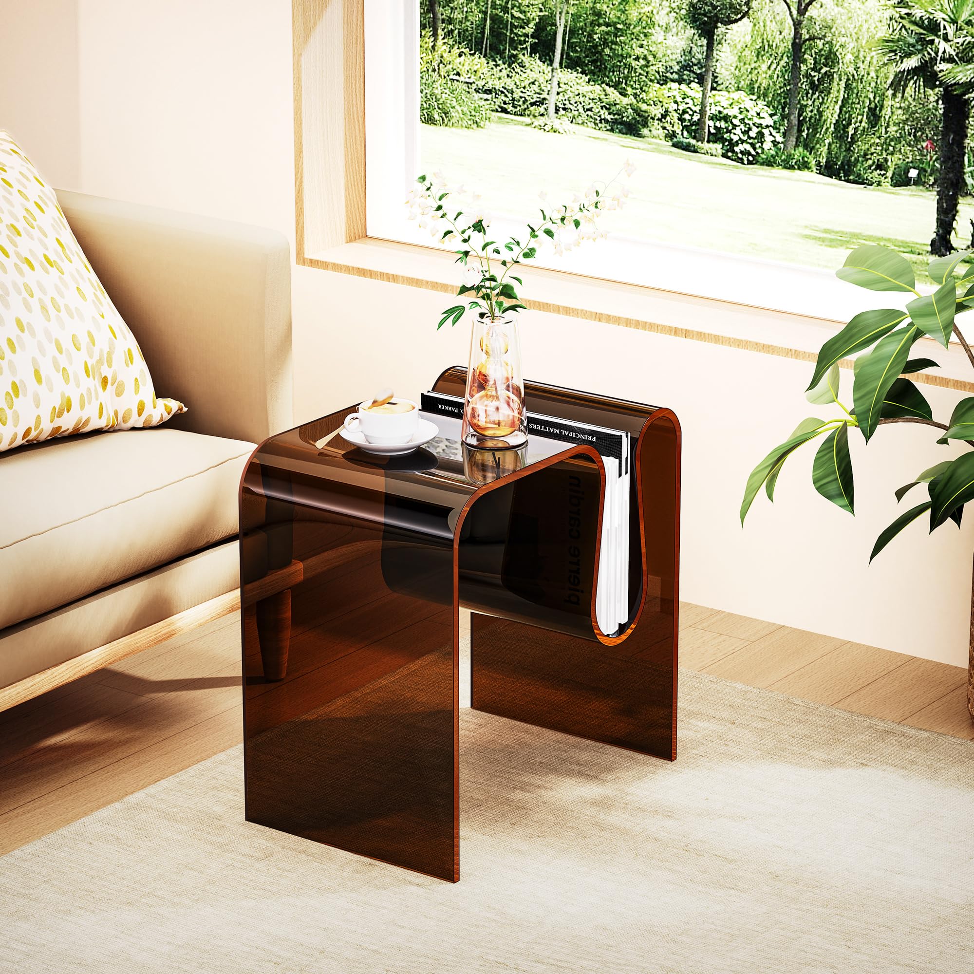 solaround Acrylic Side Table, Wavy Design Decor, 45 x 30 x 45 cm, Dark Brown