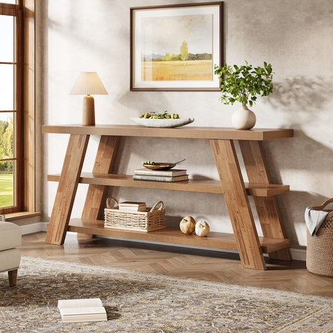 Tribesigns 70.9" Extra Long Console Table with Storage, 3-Tier Narrow Wooden Sofa Table Behind The Couch, Farmhouse Entry Foyer Table for Entryway