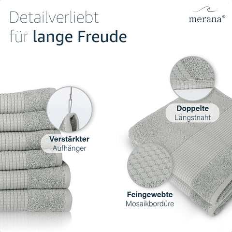 Merana Hand Towel Set, Absorbent, Soft and Lint Terry Towel Quality Made of Heavy Organic Cotton 590 GSM (Dolphin Grey, 4 x Guest Towels (30 x 50 cm)
