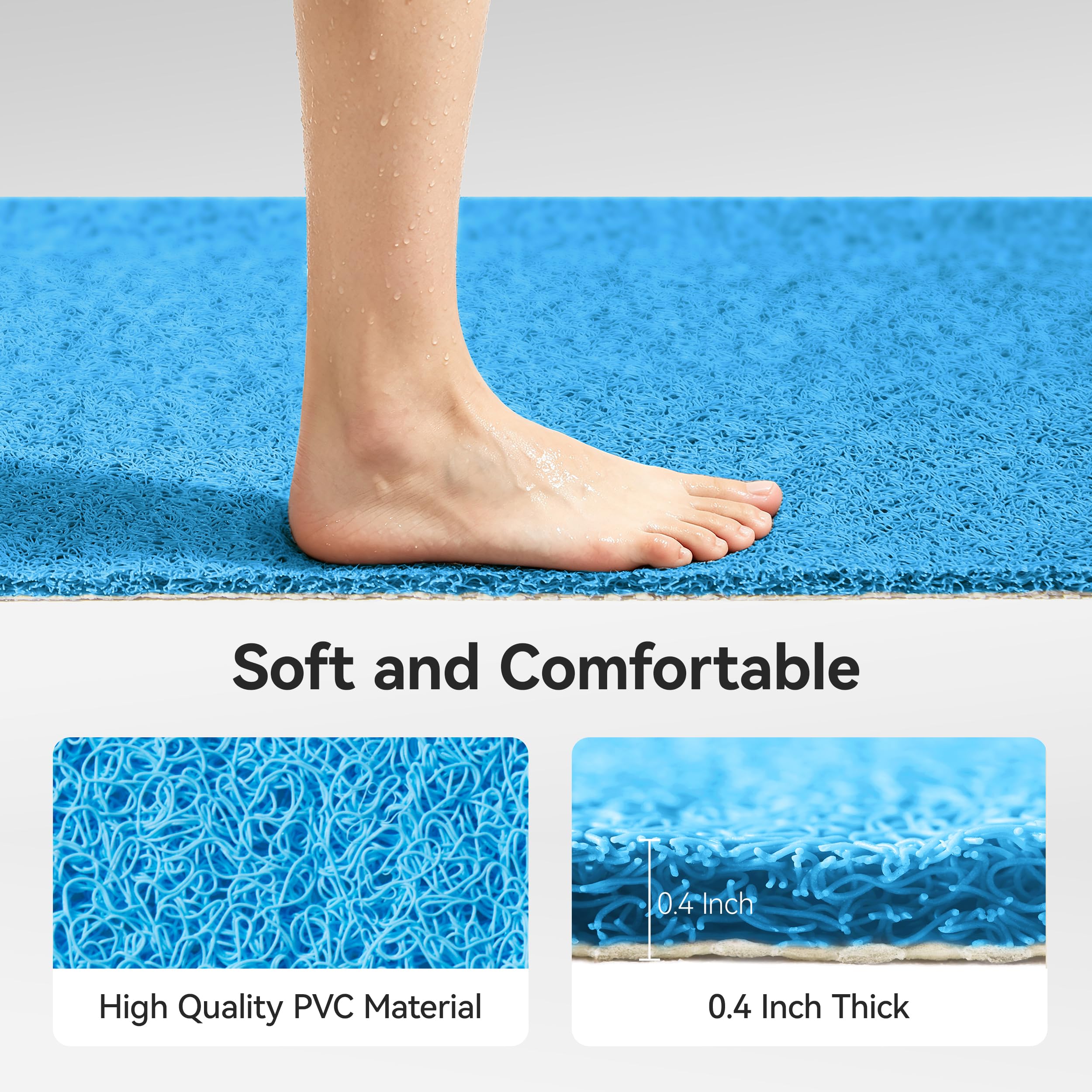 Asvin Soft Textured Bath, Shower, Tub Mat, 47x16 Inch, Phthalate Free, Non Slip Comfort Bathtub Mats with Drain