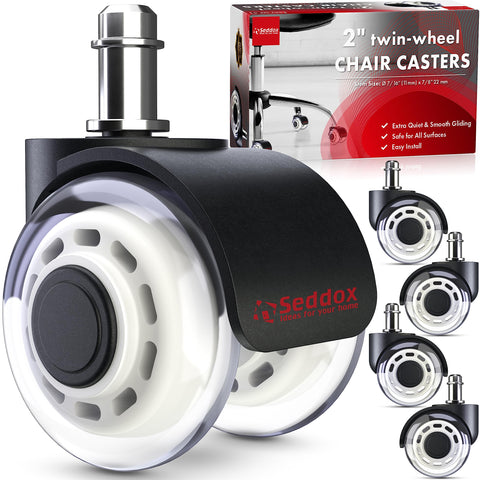 Professional Office Chair Caster Wheels Gift Set of 5 - Protect All Your Floors - 3'' Heavy Duty Replacement Rubber Chair Casters
