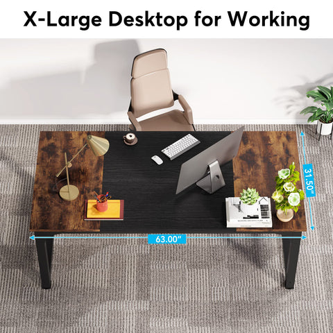 LITTLE TREE 63 Inch Large Executive Office Desk, Simple Computer Workstation with 31.5 inch Extra Wide Desktop for Home Office