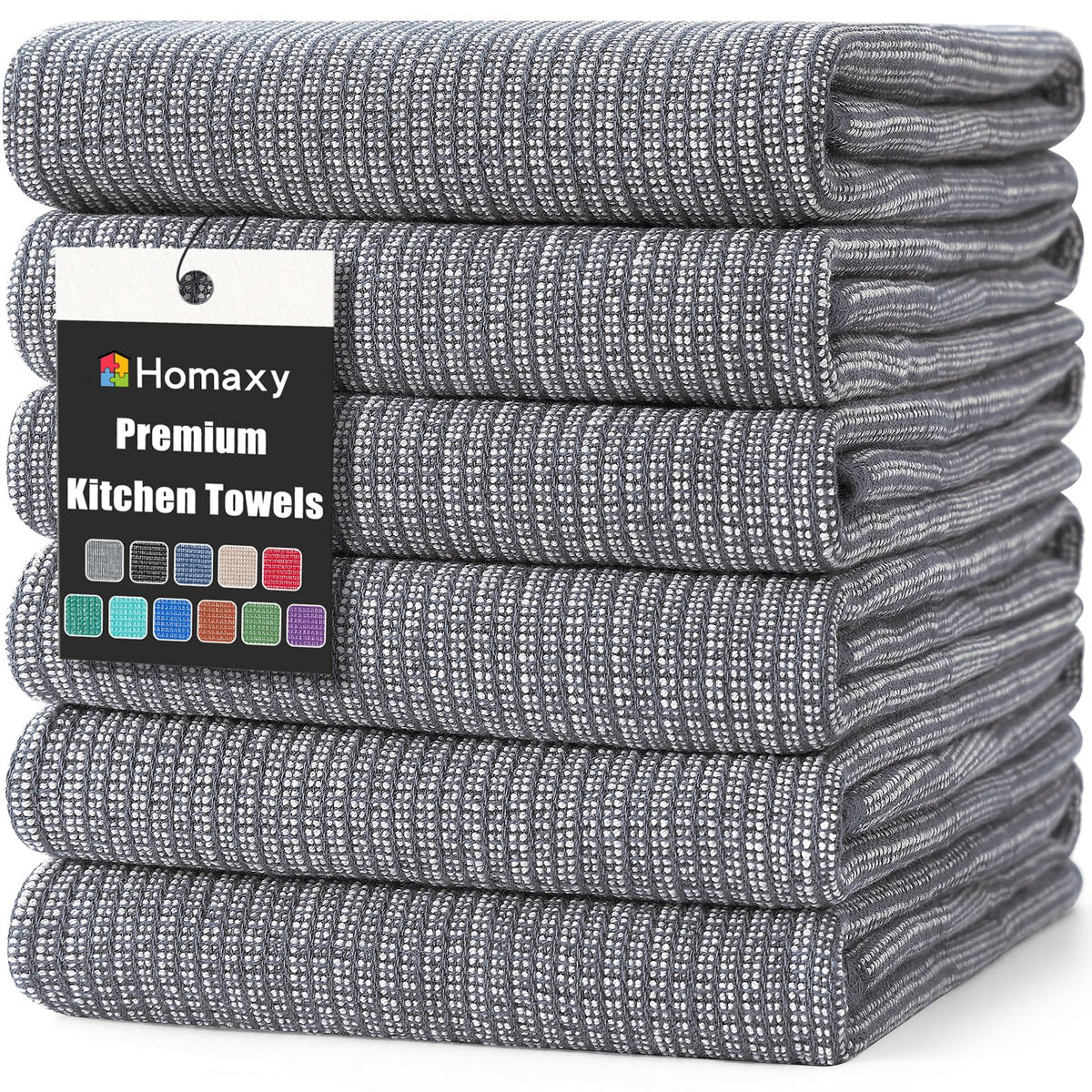 Homaxy Premium Kitchen Towels(18”x 28”, 6 Pack), Large Cotton Kitchen Hand Towels, Flat and Terry Dish Towels
