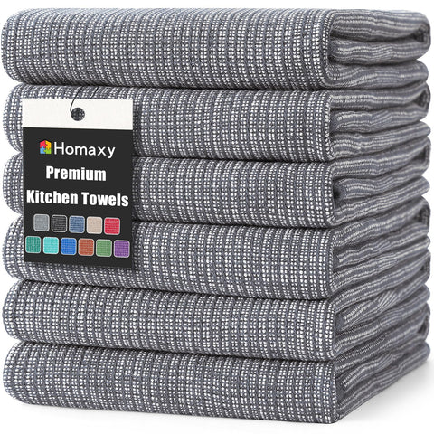 Homaxy Premium Kitchen Towels(18”x 28”, 6 Pack), Large Cotton Kitchen Hand Towels, Flat and Terry Dish Towels